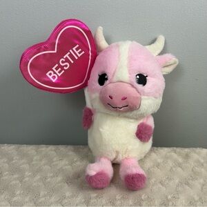 MTY International Pink White Bestie Cow Plush Stuffed Animal Toy Heart